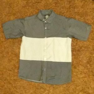 This is a gray and baby blue boys shirt